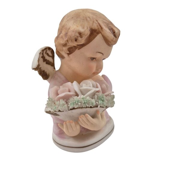 Tilso Cherub Angel Pair Figurines Bisque Porcelain Pink Blue Flowers 1958 - Picture 10 of 10